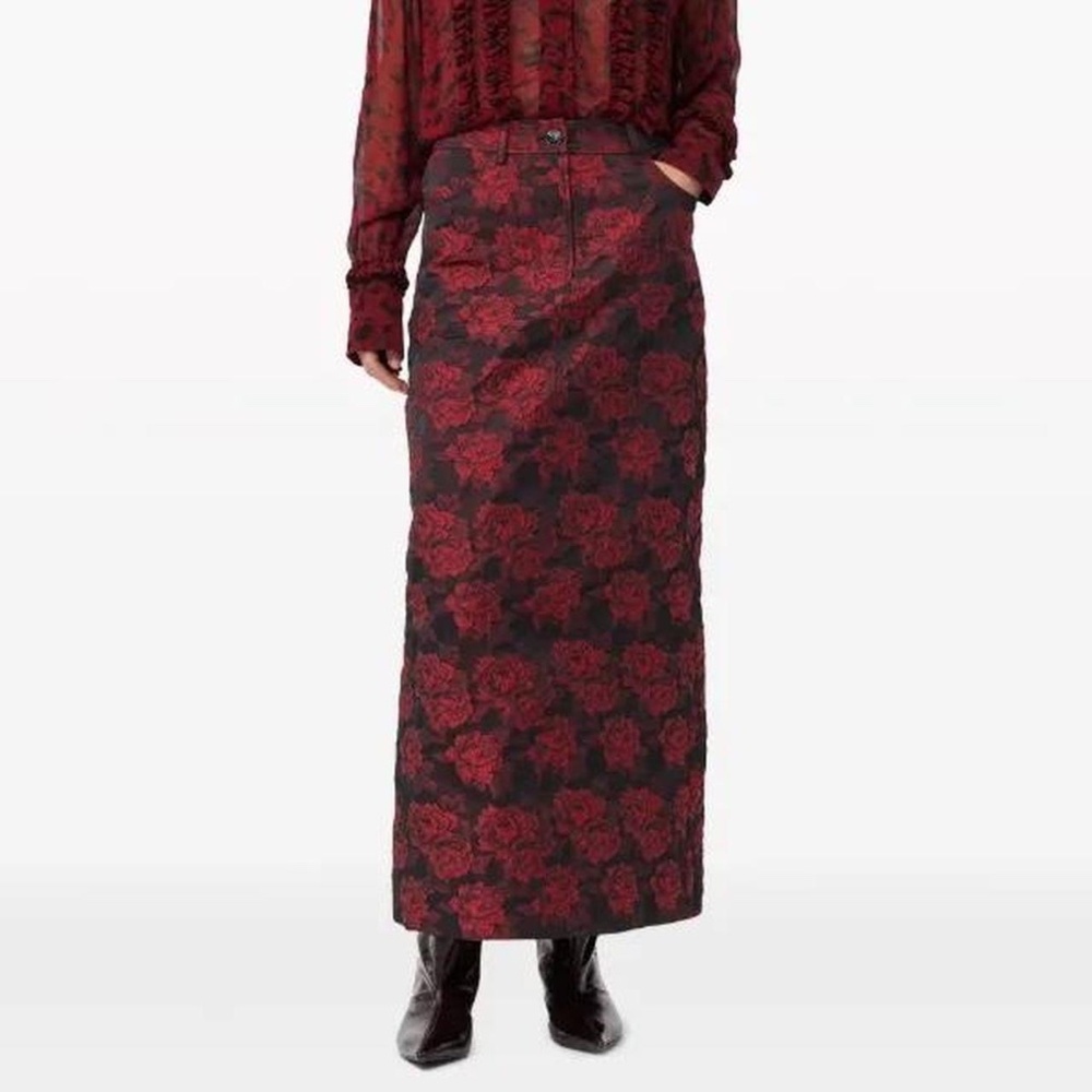 GANNI botanical-print jacquard maxi skirt  Size 34 (US 2)